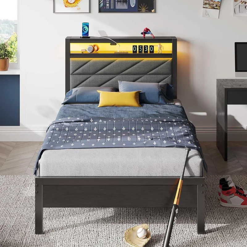 Seventable Bed Frame Twin Size with Charging Station