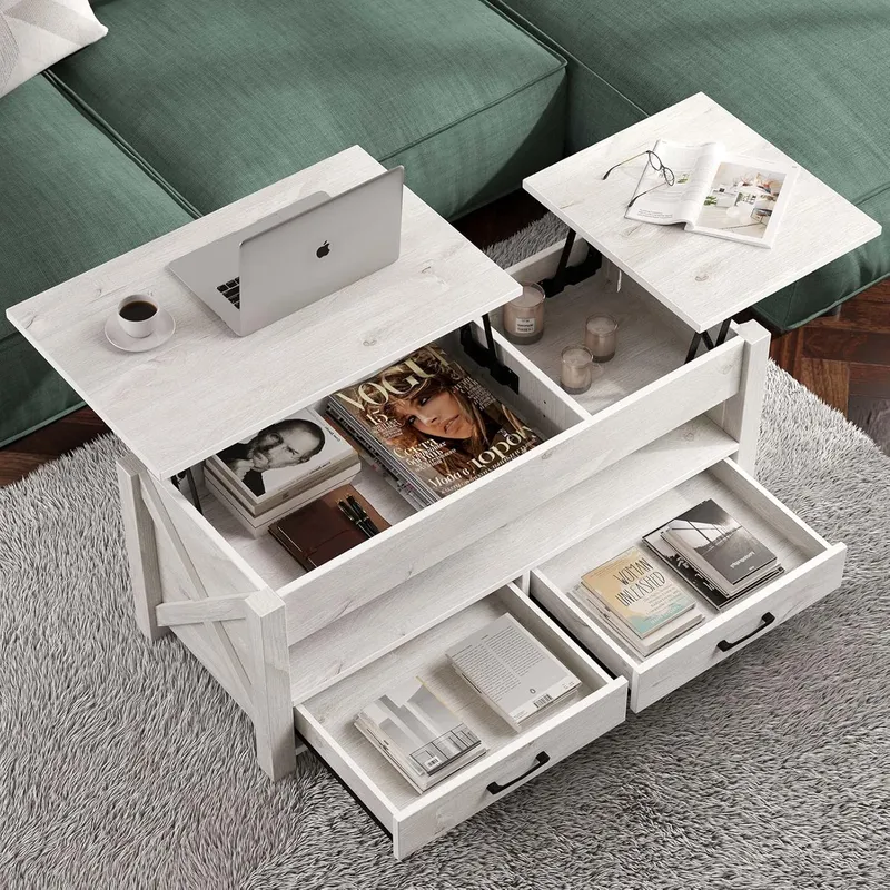 Seventable Coffee Table Lift Top Coffee Table with 2 Storage Drawers and Hidden Compartment