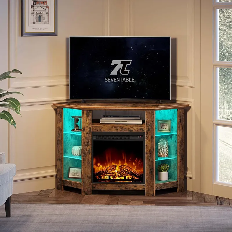 Seventable Fireplace Corner TV Stand
