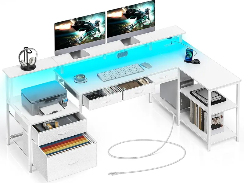 Seventable L Shaped Desk with File Drawers