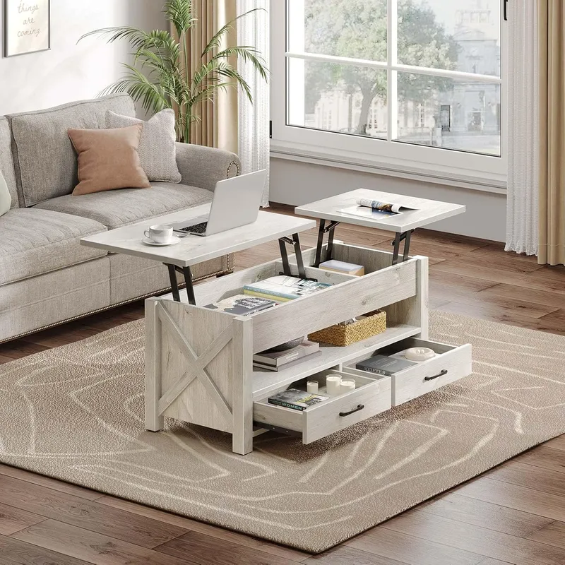 Seventable Lift Top Coffee Table with 2 Storage Drawers and Hidden Compartment