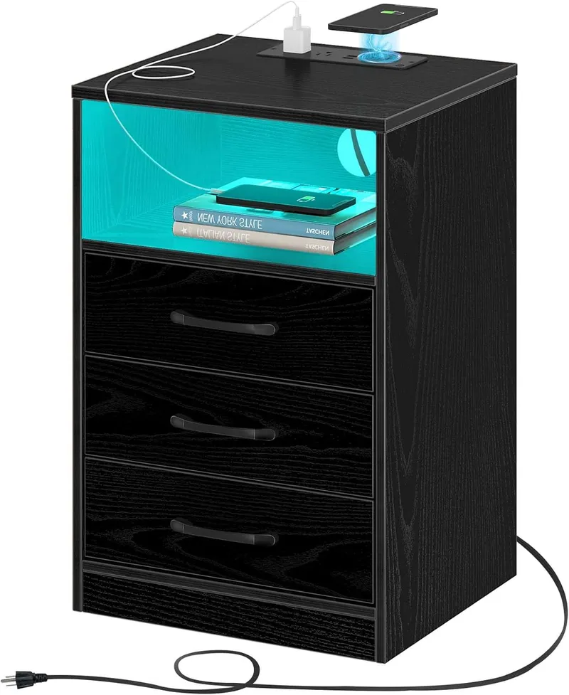 Seventable Nightstand with Wireless Charging Station and LED Lights